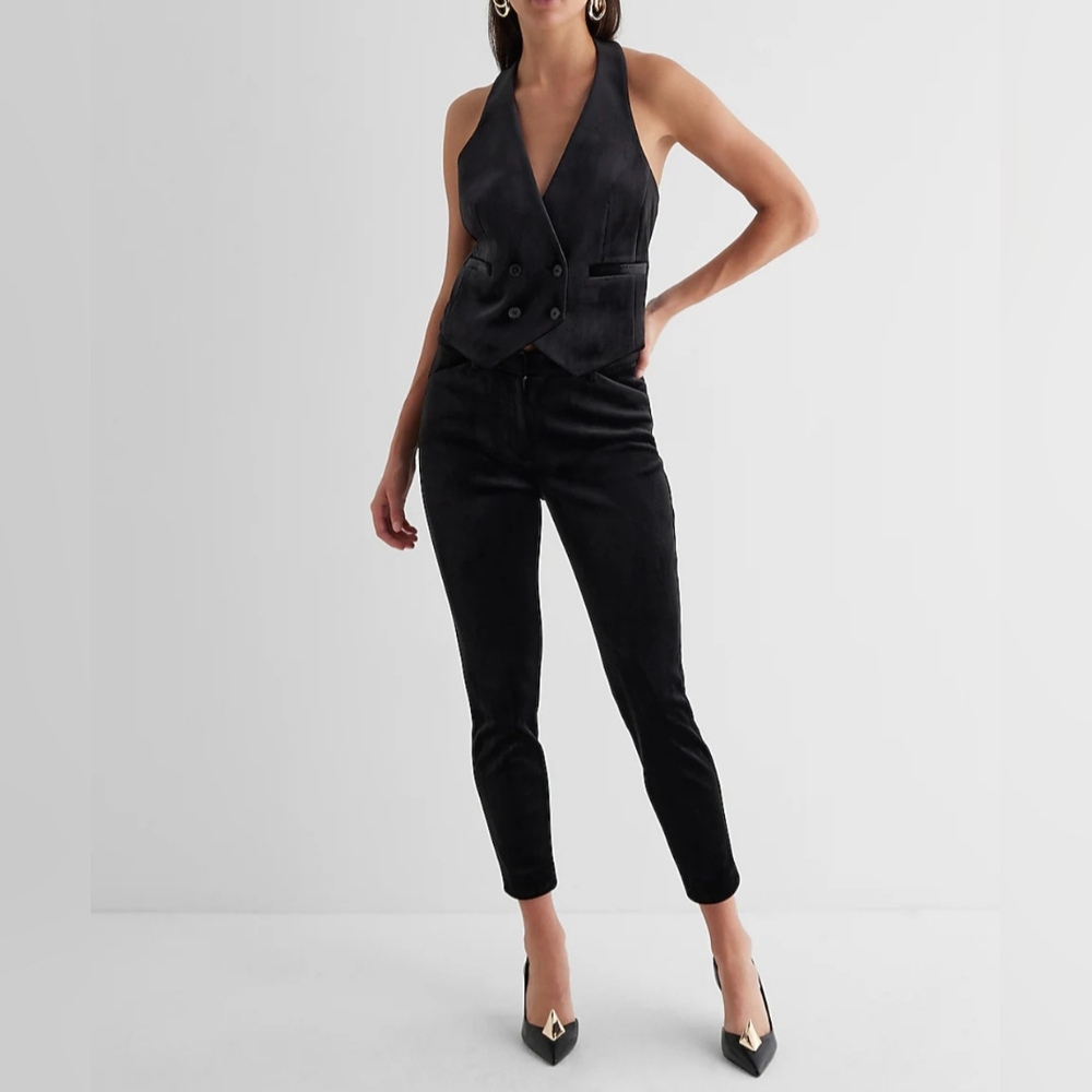 Express Velvet Double Breasted Halter Vest